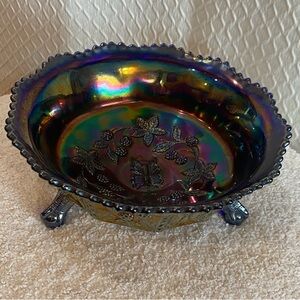 Vintage Iridescent Decorative Bowl with Floral Design. Carnival Glass.